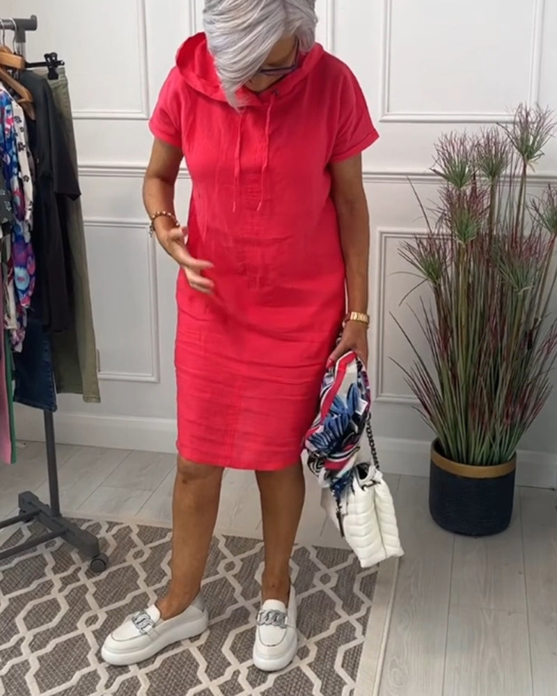 SINEAD | CASUAL SHORT SLEEVE HOODED DRESS