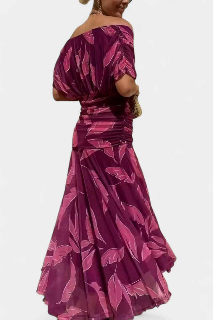 SHAUNA | LONG FLORAL DRESS WITH V-NECK