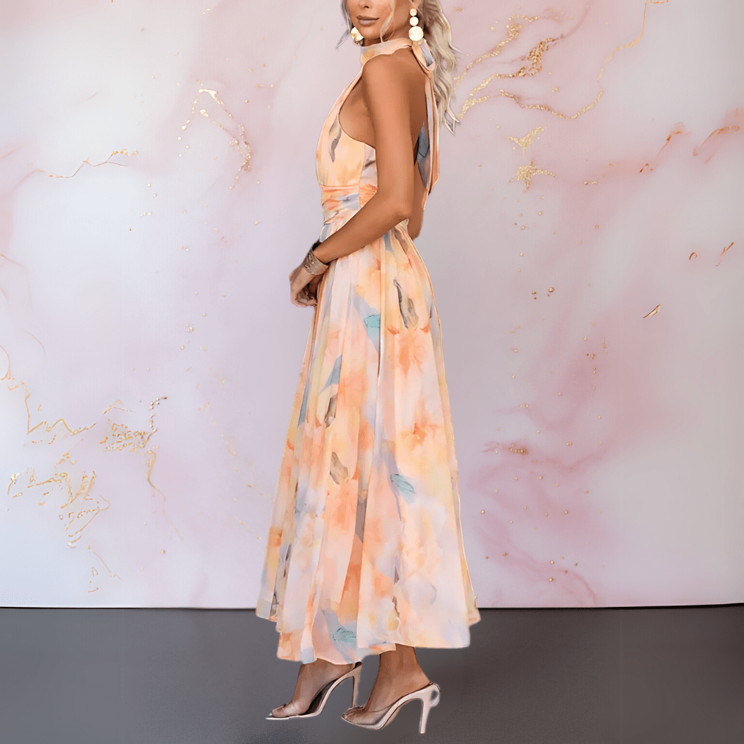 EMILINA | HALTERNECK WATERCOLOUR PRINT DRESS